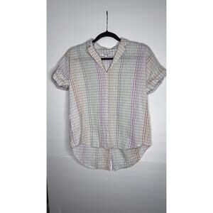 MADEWELL LAKELINE POPOVER RAINBOW BUTTON-UP SHIRT SIZE XS